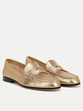 New Veronica Beard Penny Metallic Leather Loafer Gold Sz 9